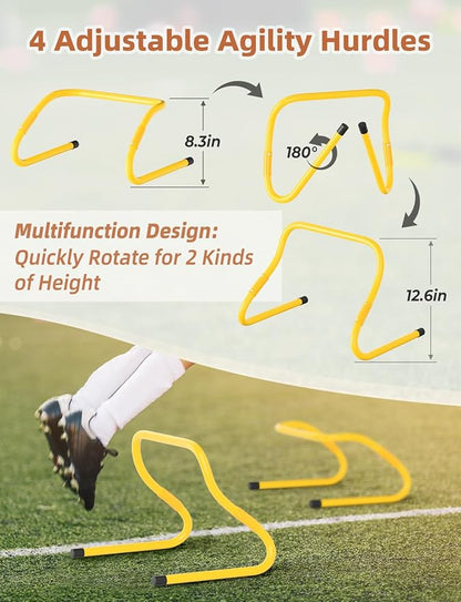 GHB Agility Ladder,Football Training Equipment Set,4 Agility Hurdles, 20 feet12 Rungs Speed