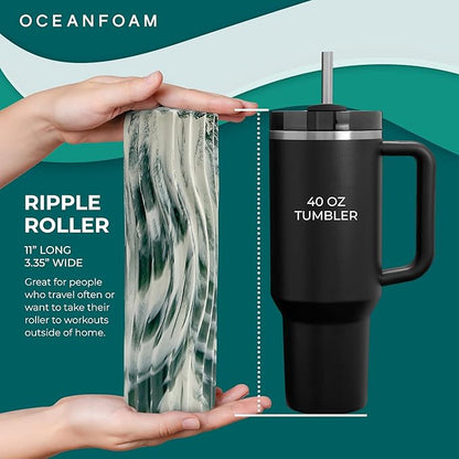 Oceanfoam Ripple Travel Foam Roller (11" x 3.35") Firm Mini Foam Roller for Physical Therapy, Deep