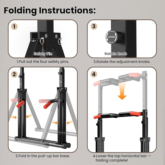 Power Tower Pull Up Dip Station Foldable, Pull Up Bar Station Adjustable, Multi-Function Home Gym