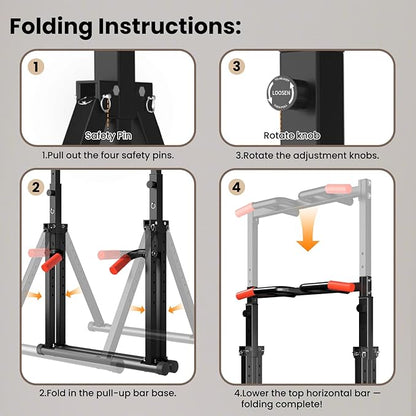 Power Tower Pull Up Dip Station Foldable, Pull Up Bar Station Adjustable, Multi-Function Home Gym
