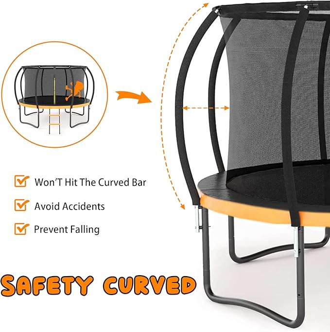 Trampoline 12FT 14FT 15FT 16FT for Kids/Adults - Outdoor Recreational with Enclosure Net Curved