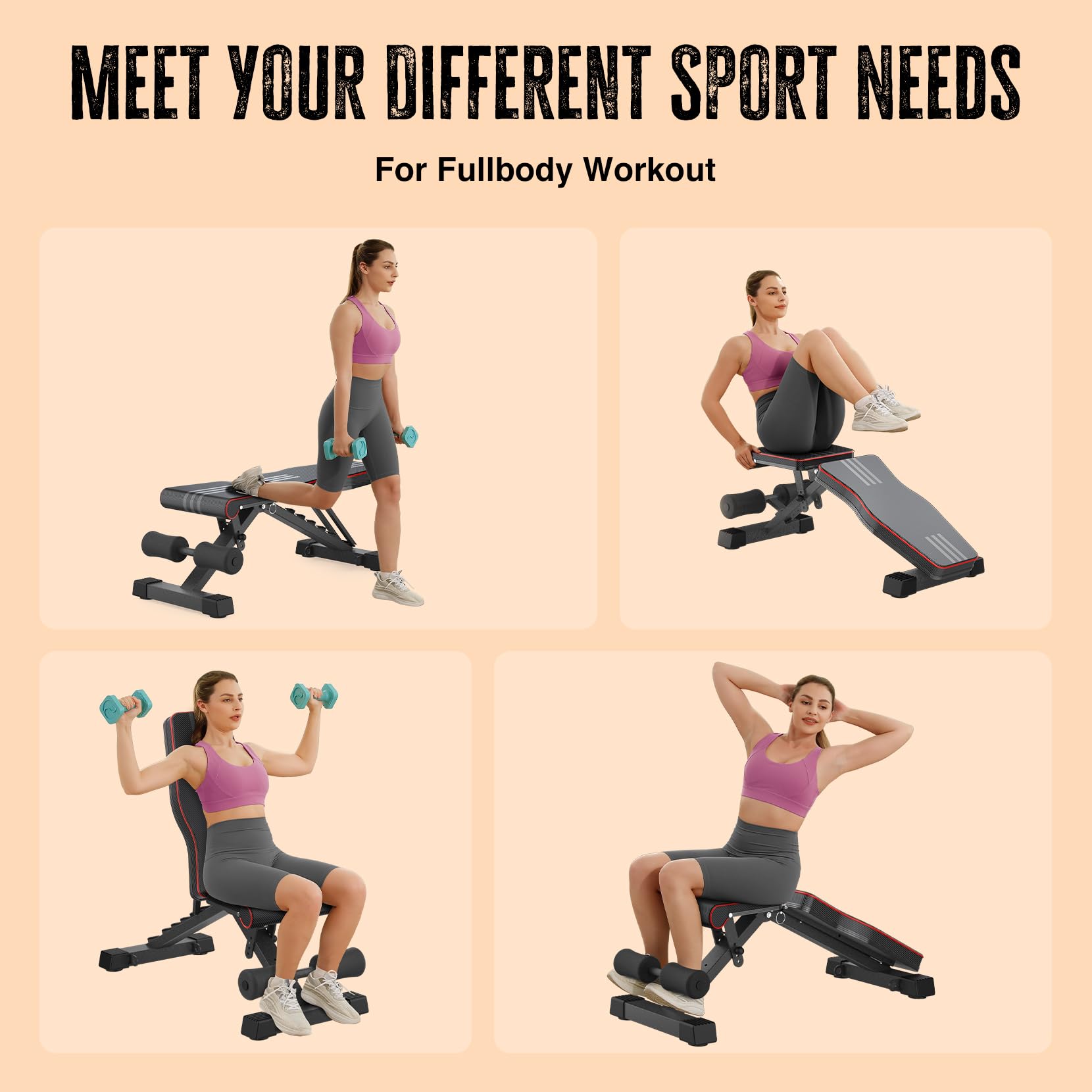 Adjustable Foldable 660LB Weight Bench, Lifting Sit-up Multi-use Workout Bench Exercise Bench
