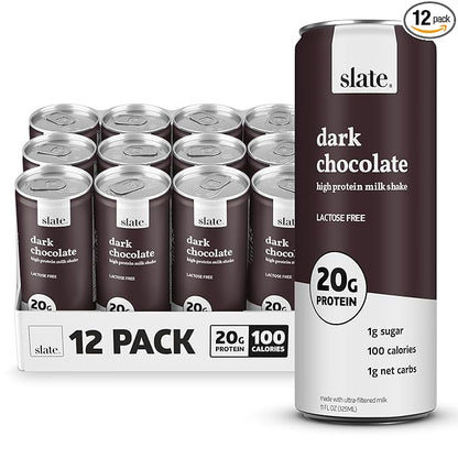 Slate Milk - High Protein Milk Shake - Dark Chocolate - Lactose Free, 20g Protein, 1g Sugar, 100