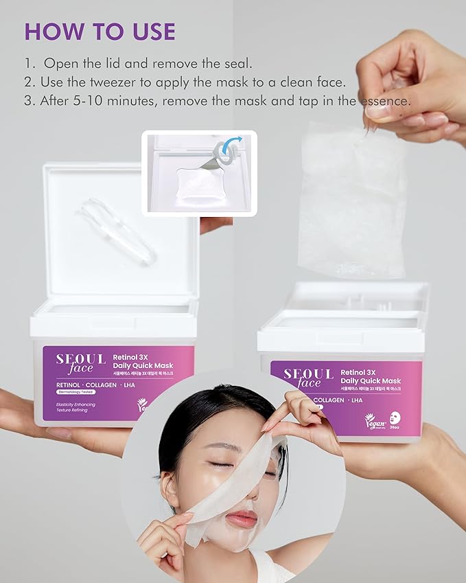 DERMAL Seoul Face Retinol 3X Daily Quick Mask 36 Sheet ??Korean Skincare Vegan Tencel Facial Masks