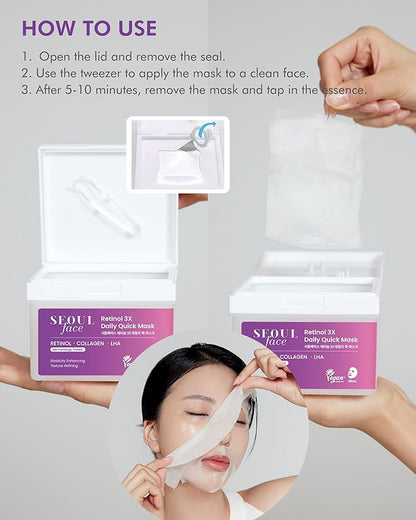 DERMAL Seoul Face Retinol 3X Daily Quick Mask 36 Sheet ??Korean Skincare Vegan Tencel Facial Masks