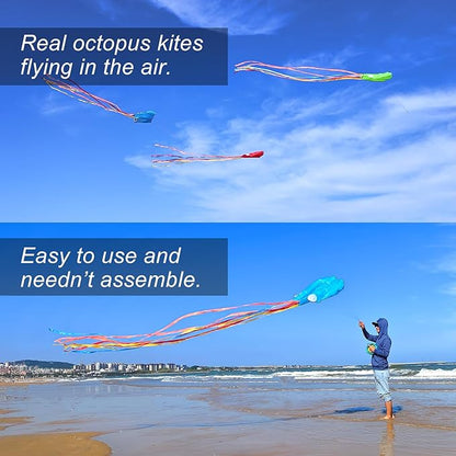 Octopus Kites for Kids & Adults Easy to Fly, 24”x 158” Large Soft Kite Kit for Boys and Girls