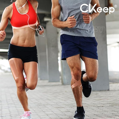 CKeep 4 Rolls Kinesiology Tape, Original Cotton Elastic Athletic Tape, 20 Precut 10" Strips Each