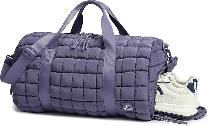 Quilted Duffel Bag for Women, Puffer Gym Duffle Bag with Shoe Compartment Lightweight Large