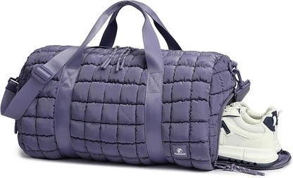 Quilted Duffel Bag for Women, Puffer Gym Duffle Bag with Shoe Compartment Lightweight Large