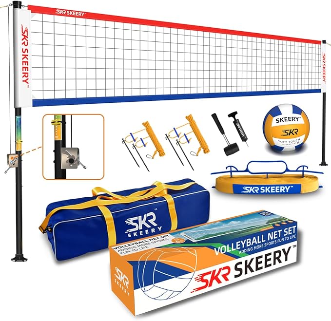 Outdoor Heavy Duty Volleyball Net Set, Anti-Sag Design, Adjustable Aluminum Poles, Portable