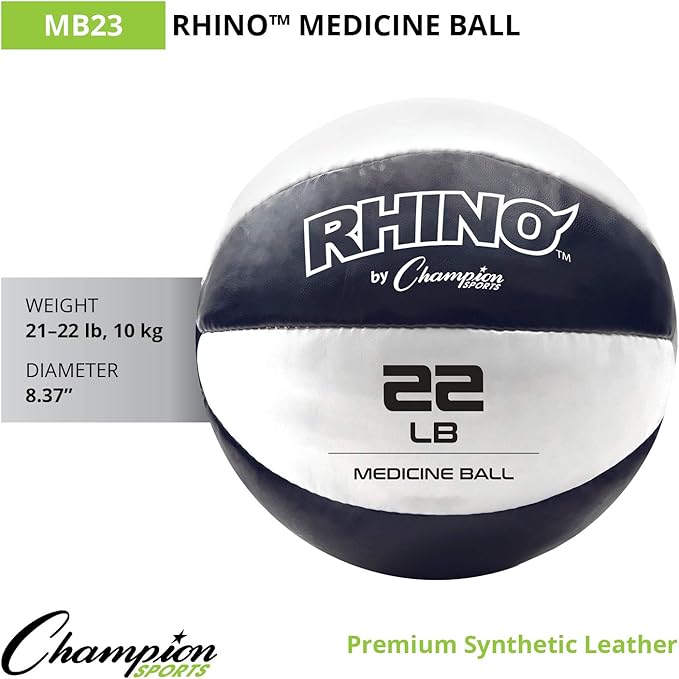 Champion Sports Exercise Medicine Balls, Leather with No-Slip Grip - Weighted Med Ball Set for