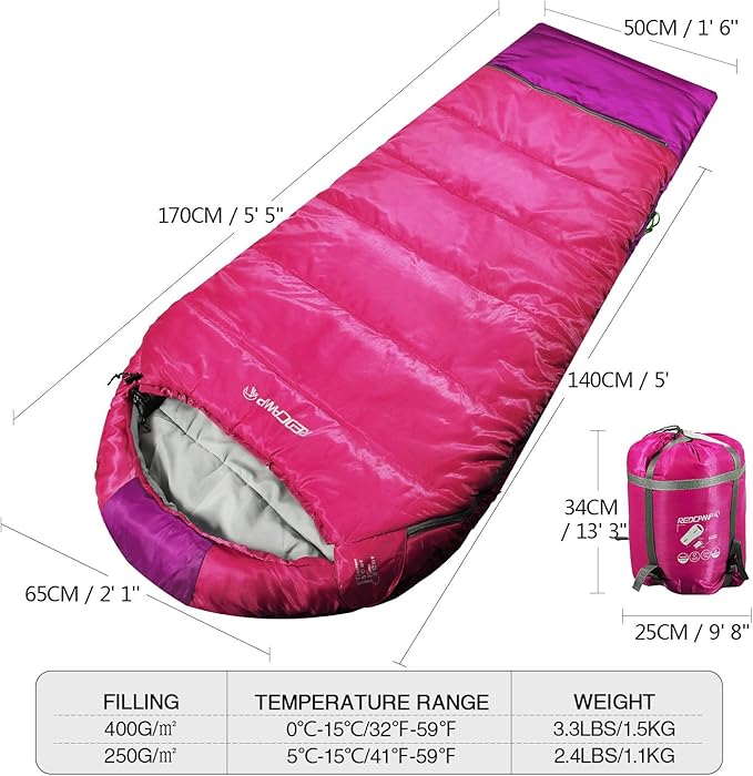 REDCAMP Kids Mummy Sleeping Bag for Camping, 3 Season Cold Weather Sleeping Bag Fit Boys,Girls &