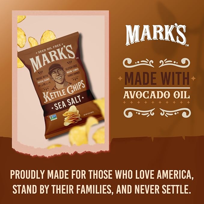 MARK’S Kettle Cooked Avocado Oil Potato Chips, Sea Salt – Seed Oil & GMO Free | Sea Salt, 5 oz
