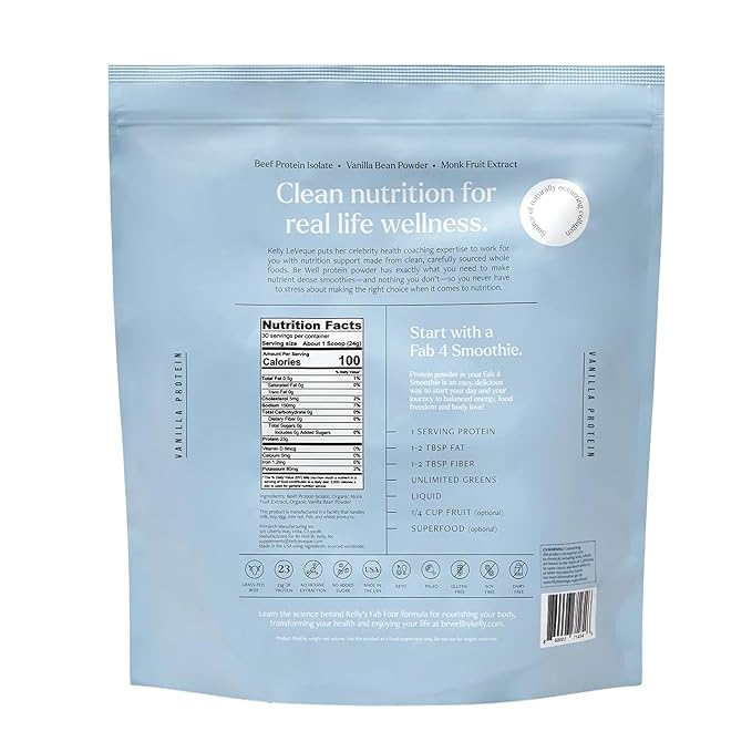 Be Well by Kelly Vanilla Grass-Fed Beef Protein Powder, 23G of Protein & Zero Carbs (3 Ingredients