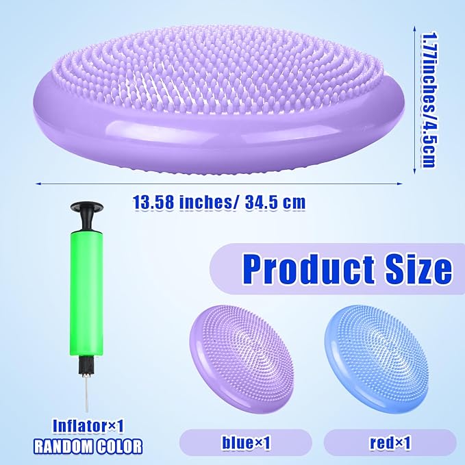 2 Pcs Wiggle Seat Inflated Wobble Cushion Flexible Balance Disc with Air Pump for Core Stability