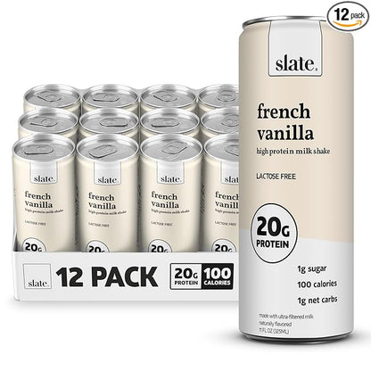 Slate Milk - High Protein Milk Shake - French Vanilla - Lactose Free, 20g Protein, 1g Sugar, 100