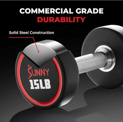 Sunny Health & Fitness Premium Polyurethane Commercial Grade Round Dumbbells with Diamond Knurled
