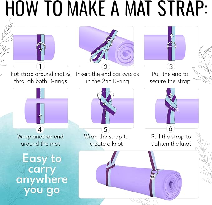 TECEUM Yoga Strap & Mat Strap – 2 IN 1 – Cotton – 6 ft 8 ft 10 ft (30+ colors) – Adjustable