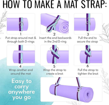 TECEUM Yoga Strap & Mat Strap – 2 IN 1 – Cotton – 6 ft 8 ft 10 ft (30+ colors) – Adjustable