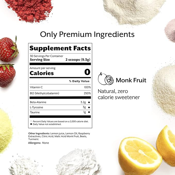 ProMix Nutrition Stim-Free Pre-Workout Powder, Raspberry Lemon - 274g - Maximize Focus, Energy &