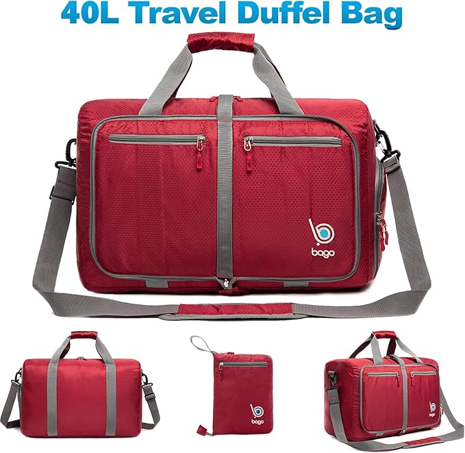Bago Foldable Duffel Bags for Traveling Women & Men - 40L Sports Packable Duffle Bag for Travel
