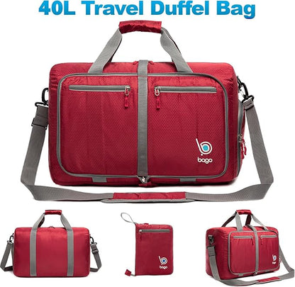 Bago Foldable Duffel Bags for Traveling Women & Men - 40L Sports Packable Duffle Bag for Travel