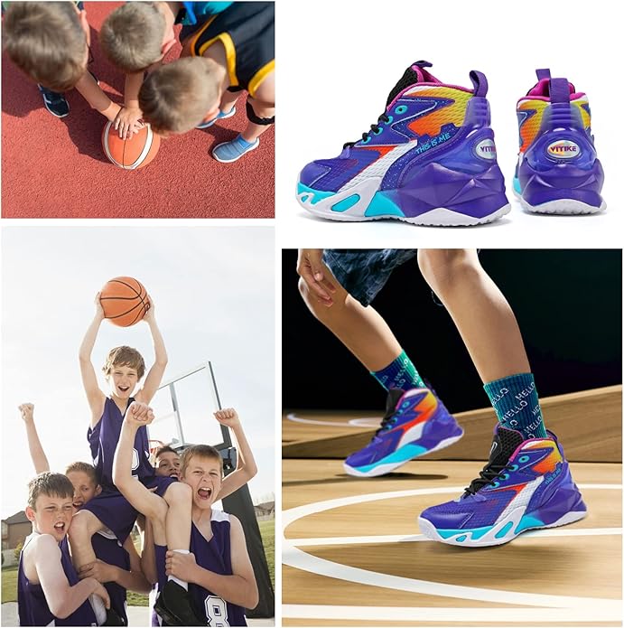 VITUOFLY Kids Basketball Shoes Boys Air Cushion Sneakers Girls Mid Top School Hoops Shoes Non-Slip