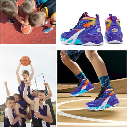 VITUOFLY Kids Basketball Shoes Boys Air Cushion Sneakers Girls Mid Top School Hoops Shoes Non-Slip