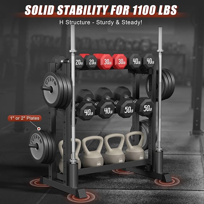 3-Tier Dumbbell Rack, 1100LB Capacity Adjustable Weight Rack for Home Gym, Heavy-Duty Weight Stand