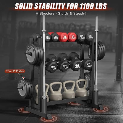 3-Tier Dumbbell Rack, 1100LB Capacity Adjustable Weight Rack for Home Gym, Heavy-Duty Weight Stand