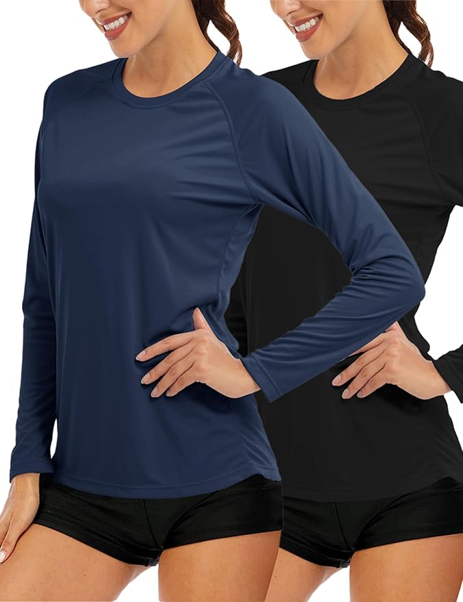 MAGCOMSEN Women's 2 Pack Long Sleeve Shirts UPF 50+ Sun Protection Quick Dry Swim Shirt for Rash