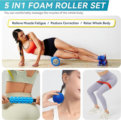 5 in 1 Foam Roller Set for Deep Tissue Muscle Massage, High Density Trigger Point Fitness Patented