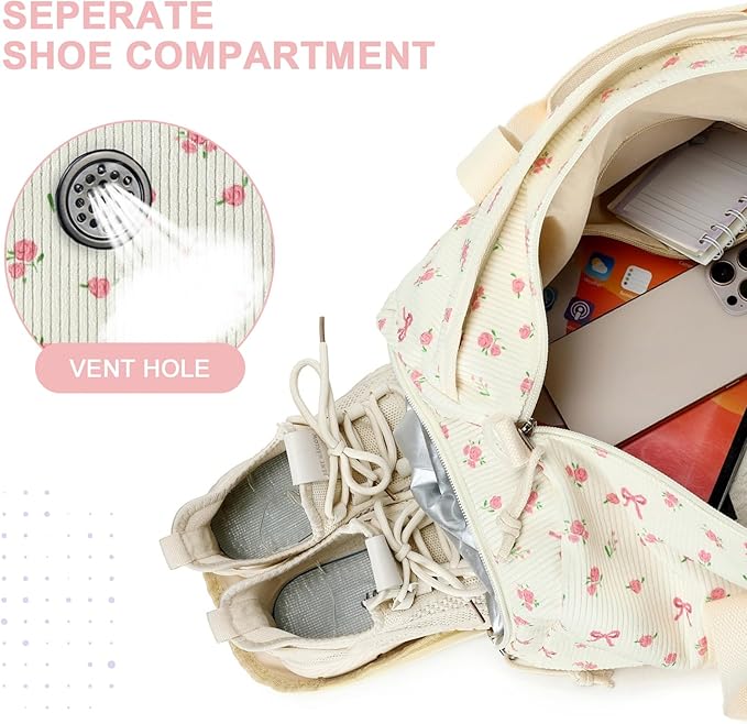 Duffle Bag for Gym Sports Women Girls Workout Travel Bag Weekender with Shoe Compartment and Wet