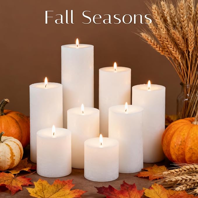 White Pillar Candles Set, 12 Packs, 2.8 in x 4, 6, 8 Inch Assorted Size Unscented Pillar Candles