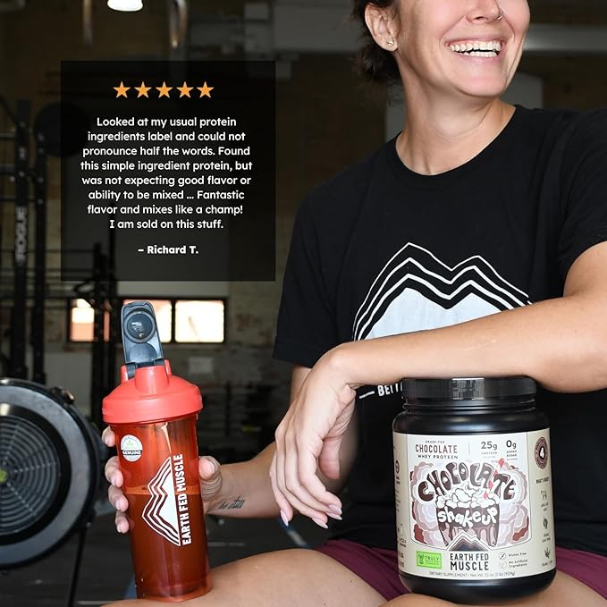 Earth Fed Muscle Chocolate Shakeup Truly Grass Fed Whey Protein Isolate NSF-Certified. No
