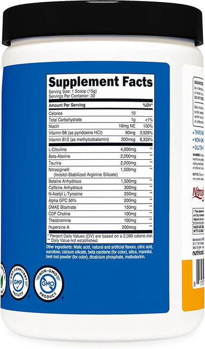 Nutricost Pre-X Xtreme Pre-Workout Complex Powder, Peach Mango, 30 Servings, Vegetarian, Non-GMO