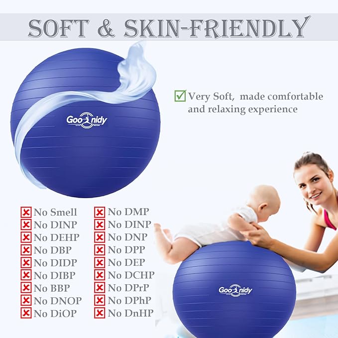 Soft Exercise ball, Anti-Burst Yoga Ball Chair Supports 2200lbs, Workout Equipment w/ Pump for