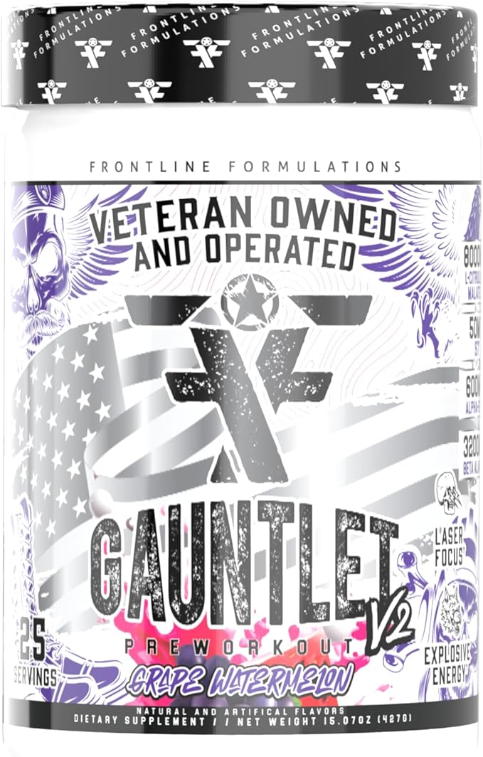 Gauntlet Pre-Workout Powder, Explosive Workouts, Laser Focus, Mid Stim, Amazing Flavor, Veteran
