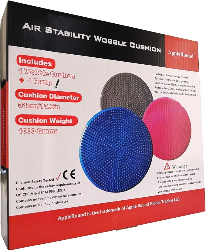 AppleRound Inflated Wobble Cushion with Hand Pump, Air Stability Board (Extra Thick), Core Balance