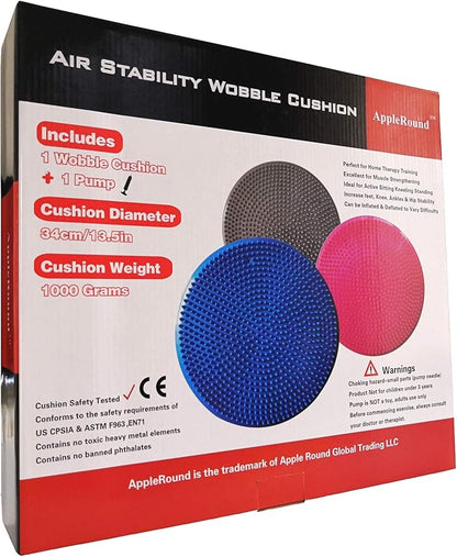 AppleRound Inflated Wobble Cushion with Hand Pump, Air Stability Board (Extra Thick), Core Balance