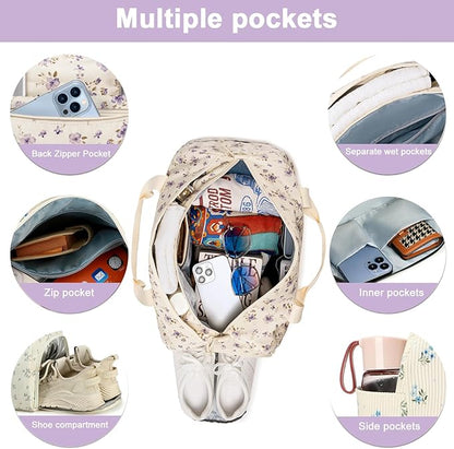 Duffle Bag for Gym Sports Women Girls Workout Travel Bag Weekender with Shoe Compartment and Wet