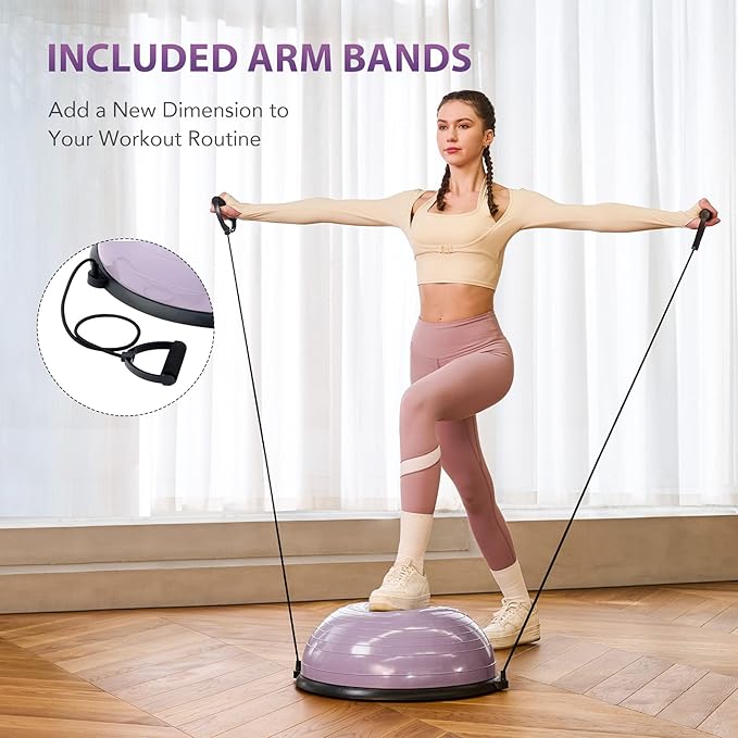 ZELUS Balance Ball Trainer with Resistance Bands and Foot Pump, Inflatable Yoga Ball for Home Gym