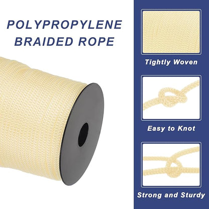 MECCANIXITY 5/32 Inch Polypropylene Rope Braided Ropes, 328ft Camping Rope Hollow Utility Cord for