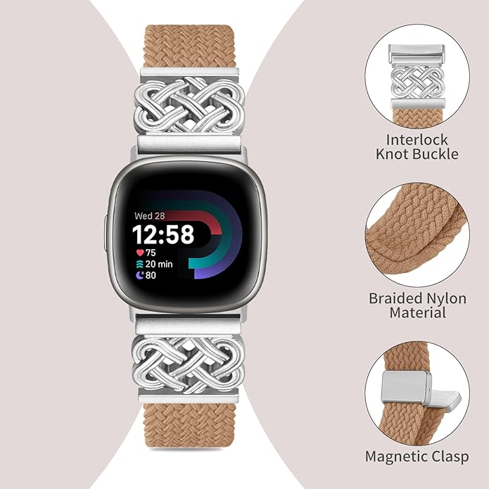 Braided Band Compatible with Fitbit Versa 4 Bands for Woman/Versa 3/Sense 1/Sense 2 Band, Magnetic