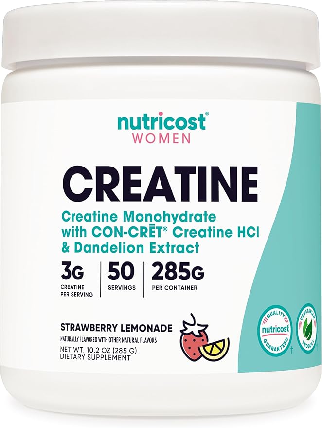 Nutricost Creatine Monohydrate Powder for Women, Micronized, Strawberry Lemonade, 50 Servings