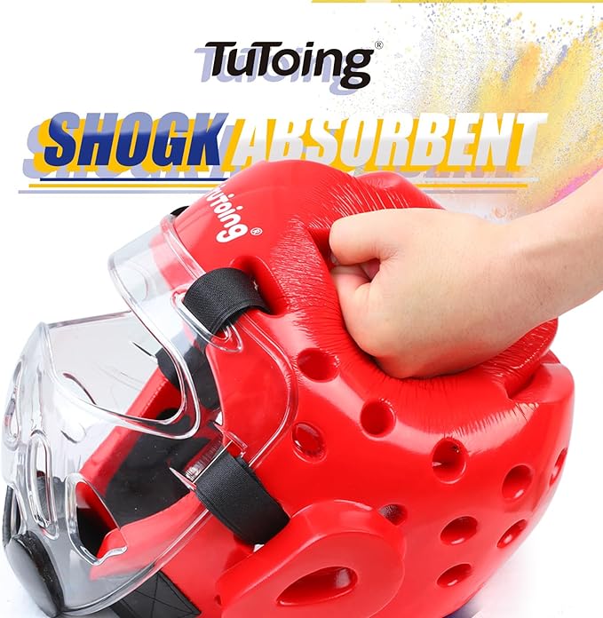 Kids Adults Karate Headgear with Face Shield, MMA Martial Arts Headgear Boxing Soft Helmet