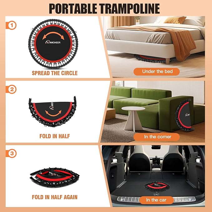 ANCHEER 40"/48" Foldable Rebounder Trampoline for Adults/Kids with Resistance Bands and Bungees