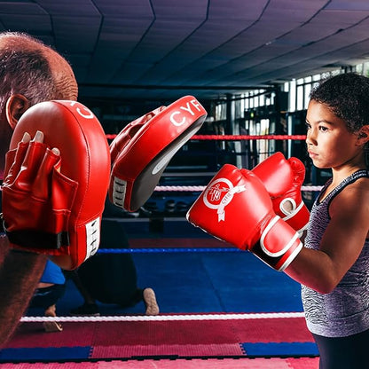 SEISSO Boxing Kick Pads Punching Mitts Curved,Kids Boxing Gloves,Leather Material Art Karate Pad