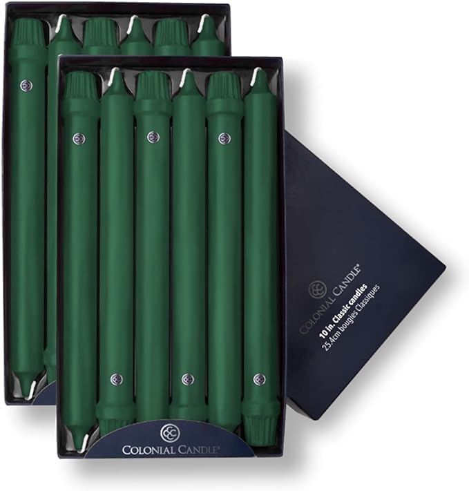 Colonial Candle Unscented Taper Candle, Classic Collection, Evergreen, 10 In, Pack of 12 - Up to 8