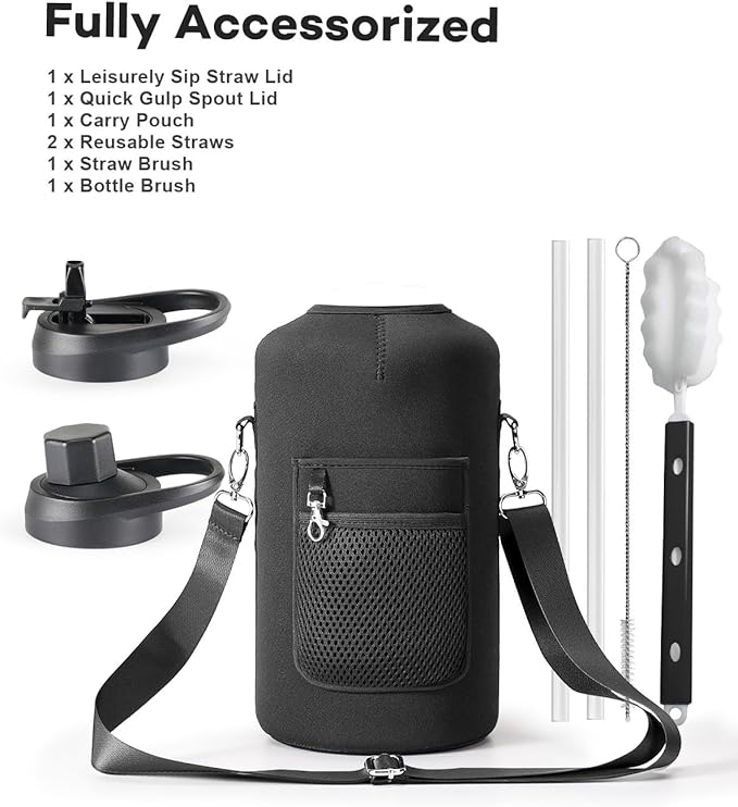 128 oz Insulated Water Bottle with Straw and Lid, One Gallon Stainless Steel Cup with